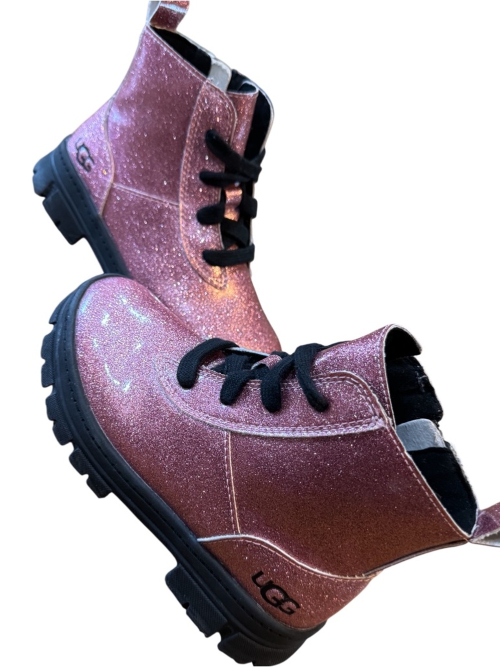 UGG Ashton Lace-Up Glitter Pink Combat Boots Kids' Size 12 - Picture 15 of 16